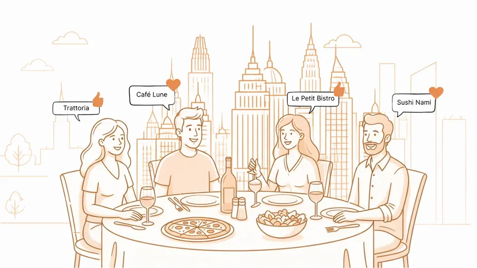 Friends dining together in the city